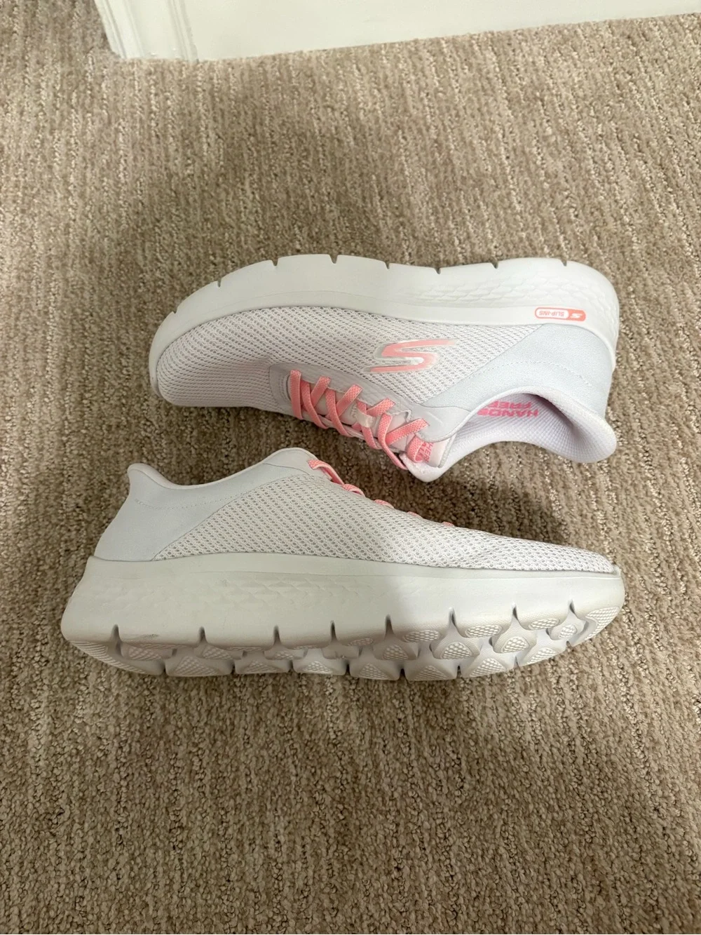 Skechers Women's White Athletic Sneakers with Pink Accents